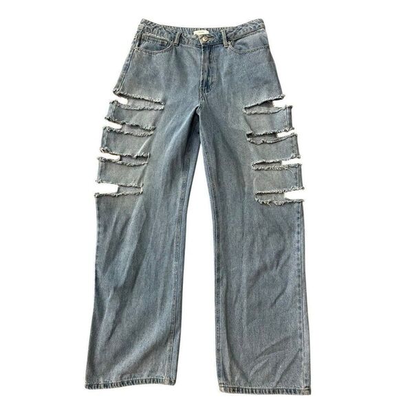 Forever 21 Ladies Size 29 Side Slash Blue Jeans Distressed Ripped - Picture 1 of 4